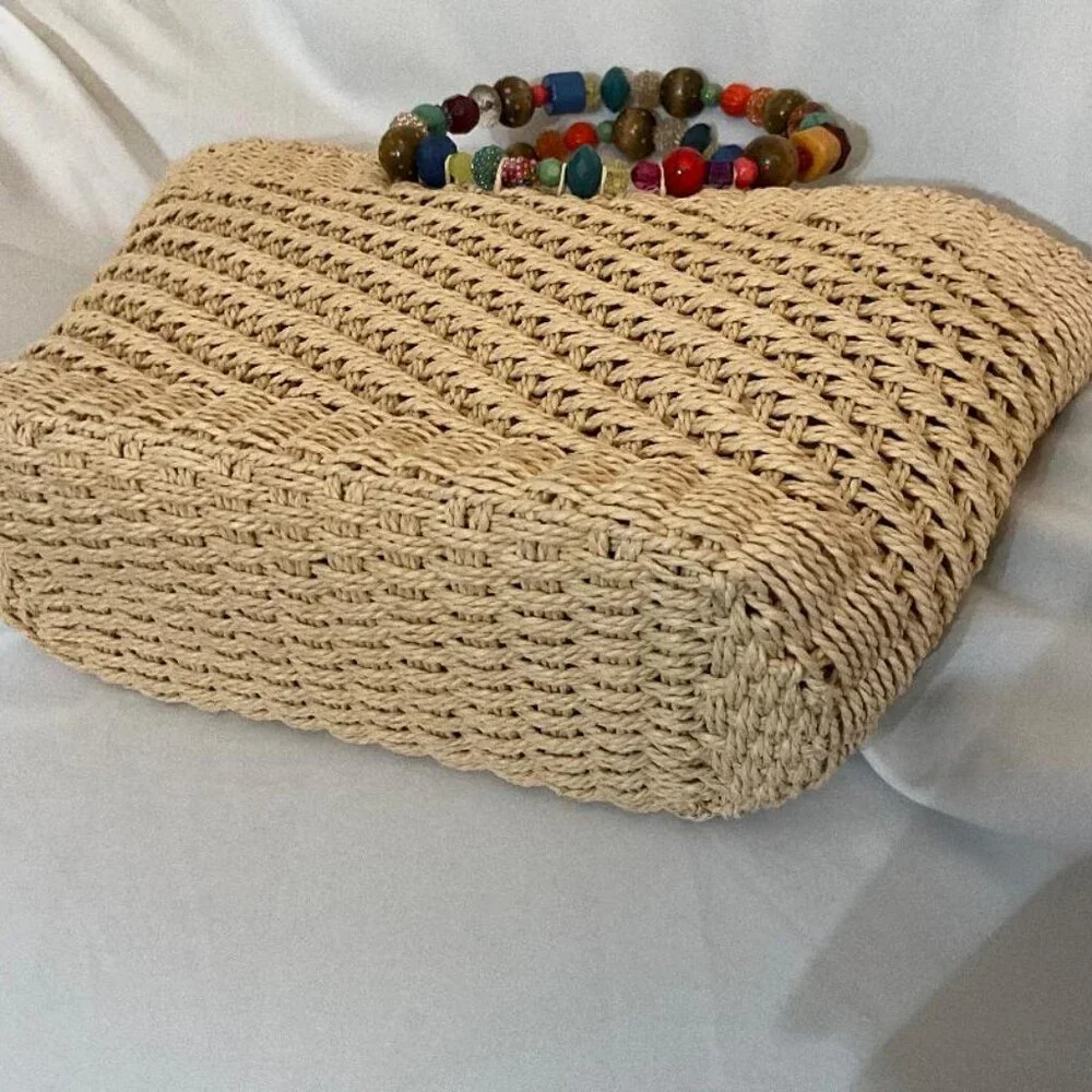 CAPPELLI of N.Y.Straw World wicker bag NWOT colorful jewel/beaded handles - Picture 2 of 5